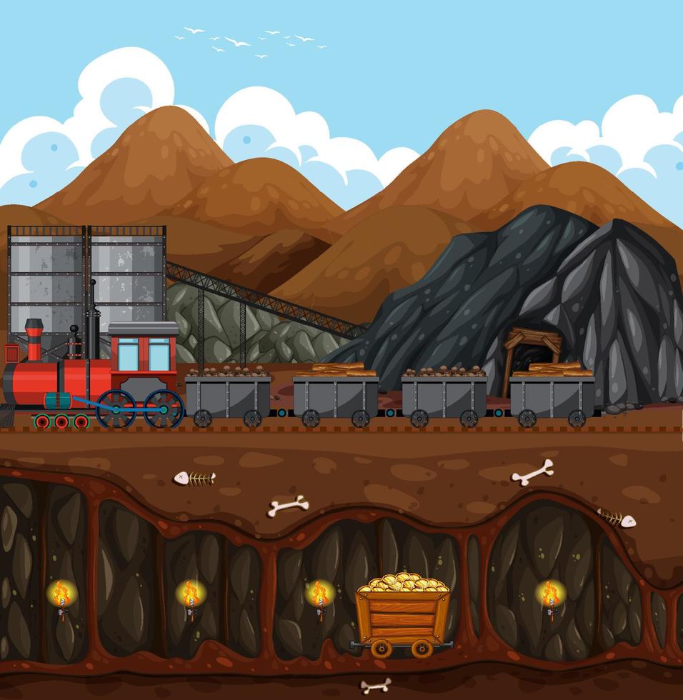 Outdoor scene with a steam locomotive train vector