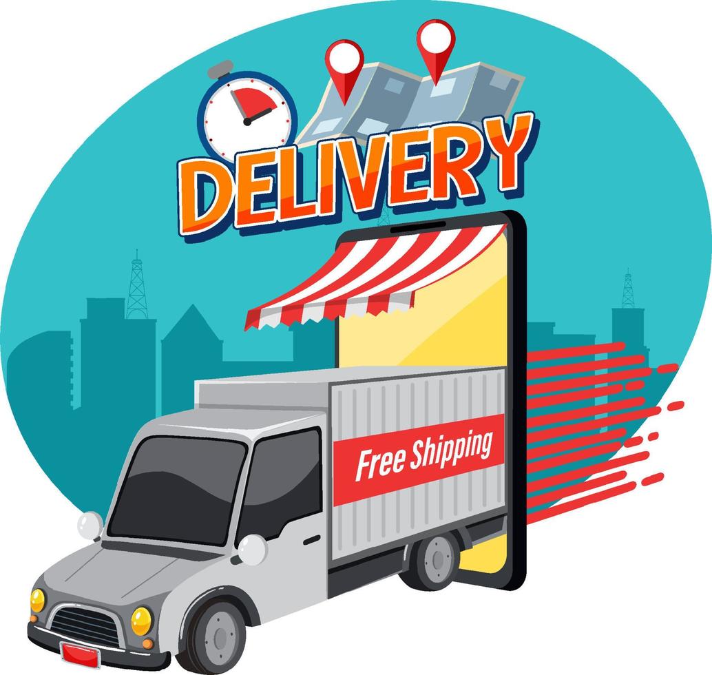 Deliver container truck with Delivery logo vector