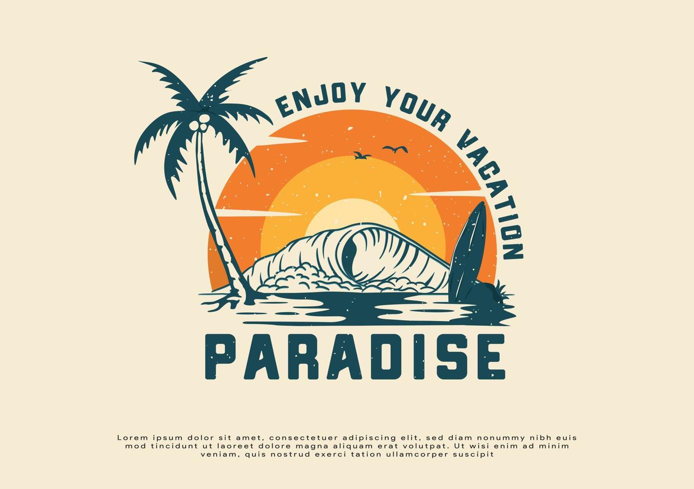 hermosa playa verano ola ilustración ilustraciones para ropa impresa vector