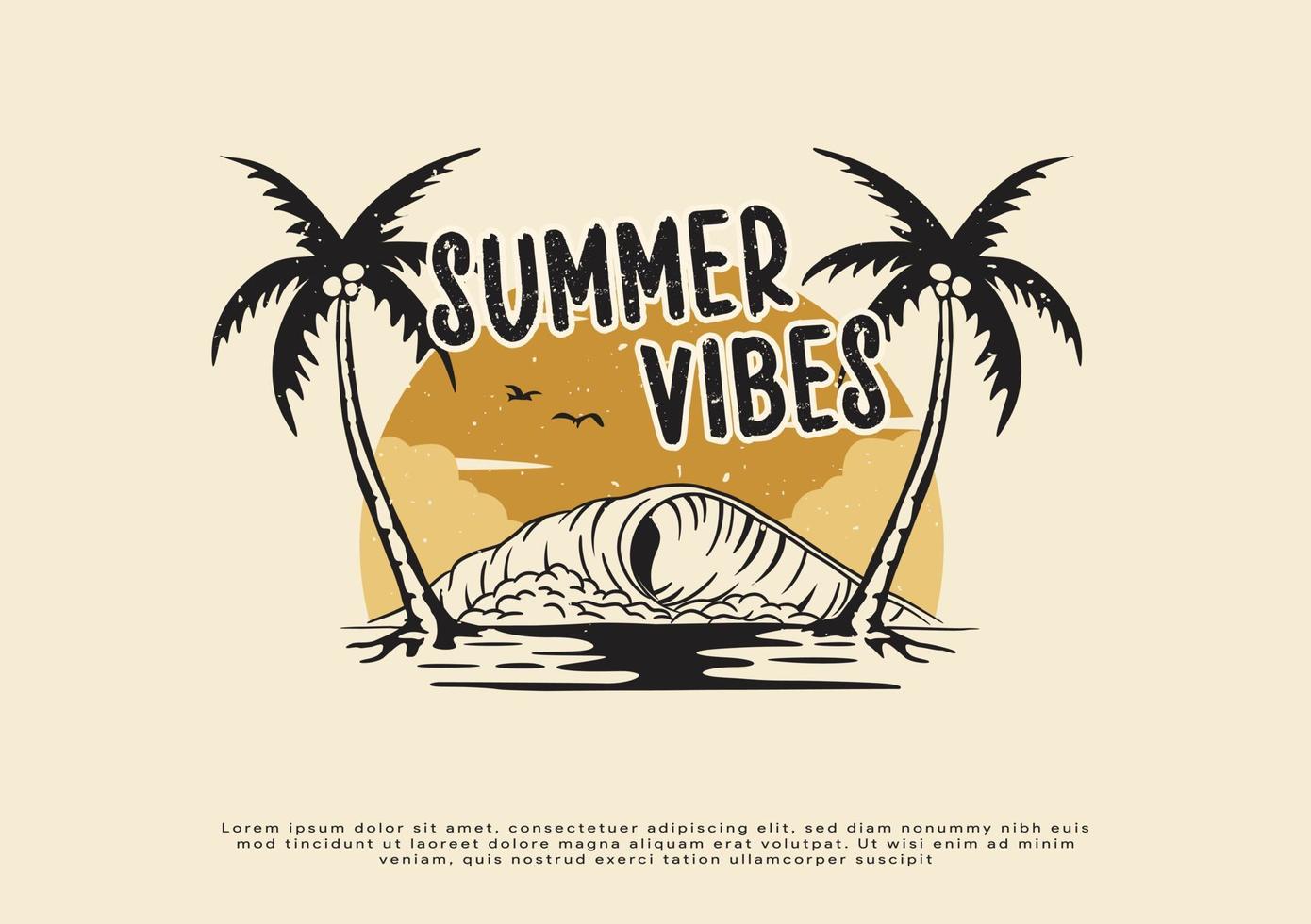 beautiful summer wave logo illustration artwork for clothes print vector
