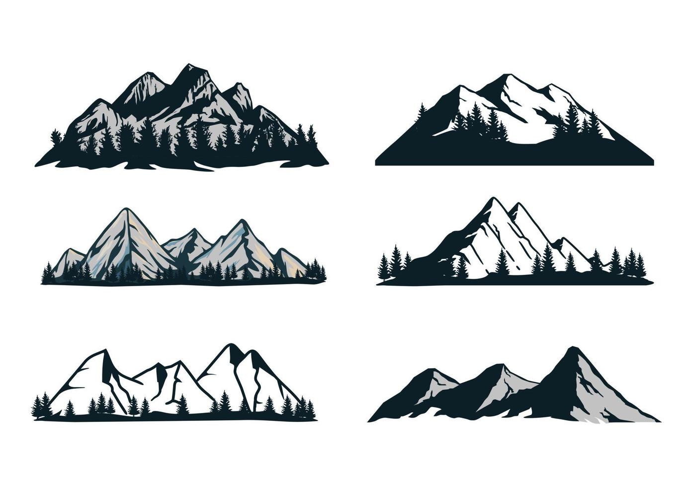 collection of hand drawn and mountain template illustrations vector