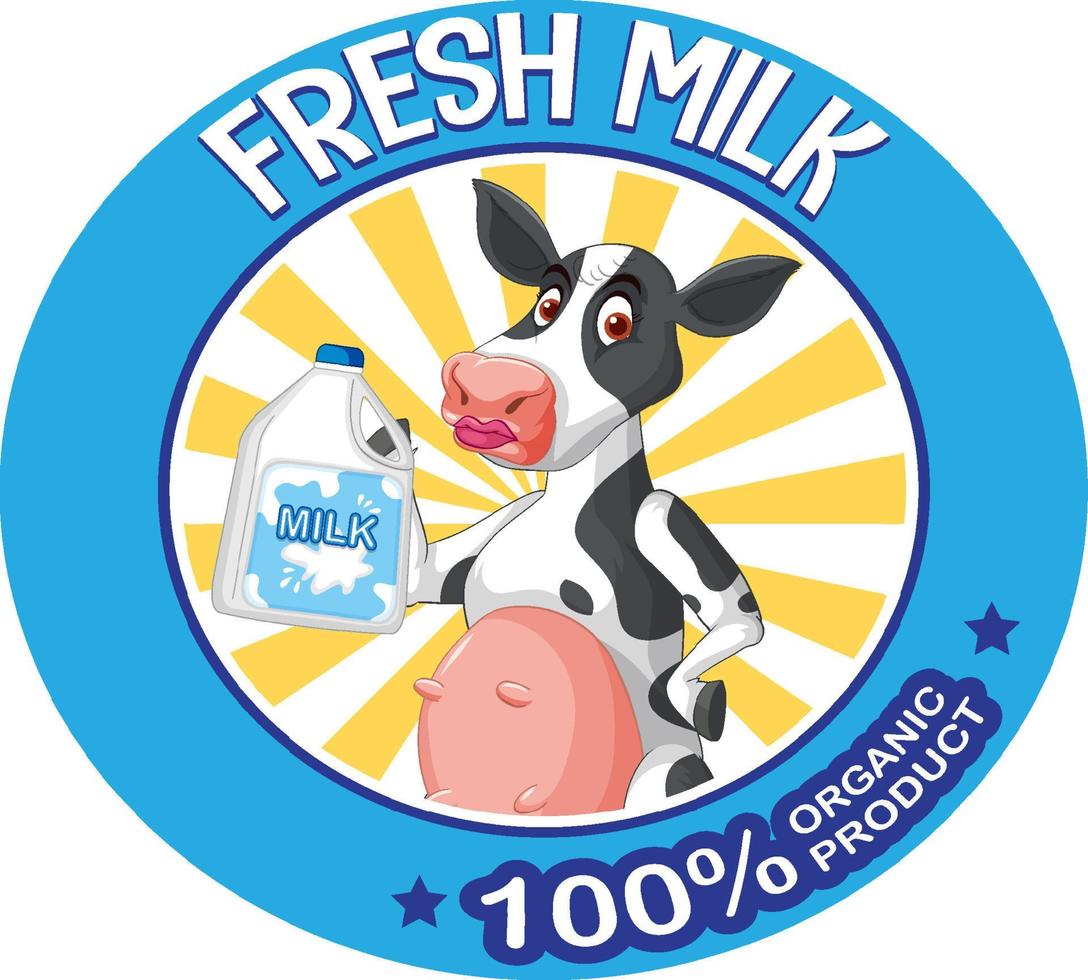 Cartoon cow with fresh milk label vector