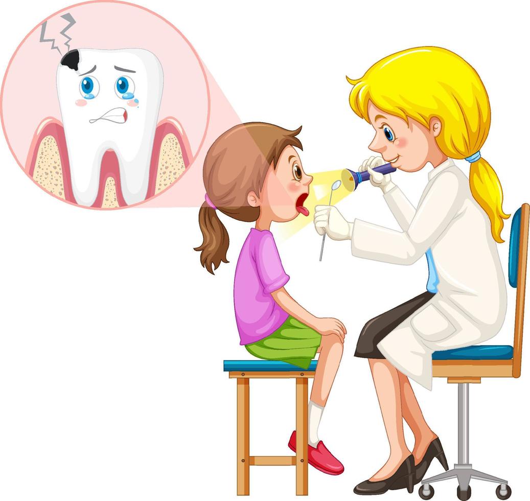 Dentist woman examining patient teeth on white background vector