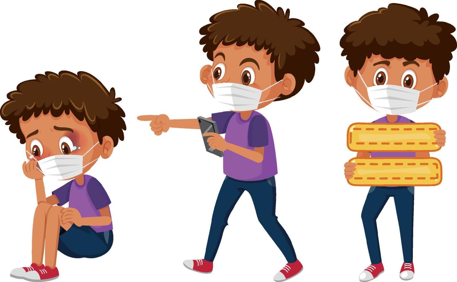 Collection of boy wearing mask cartoon characters vector