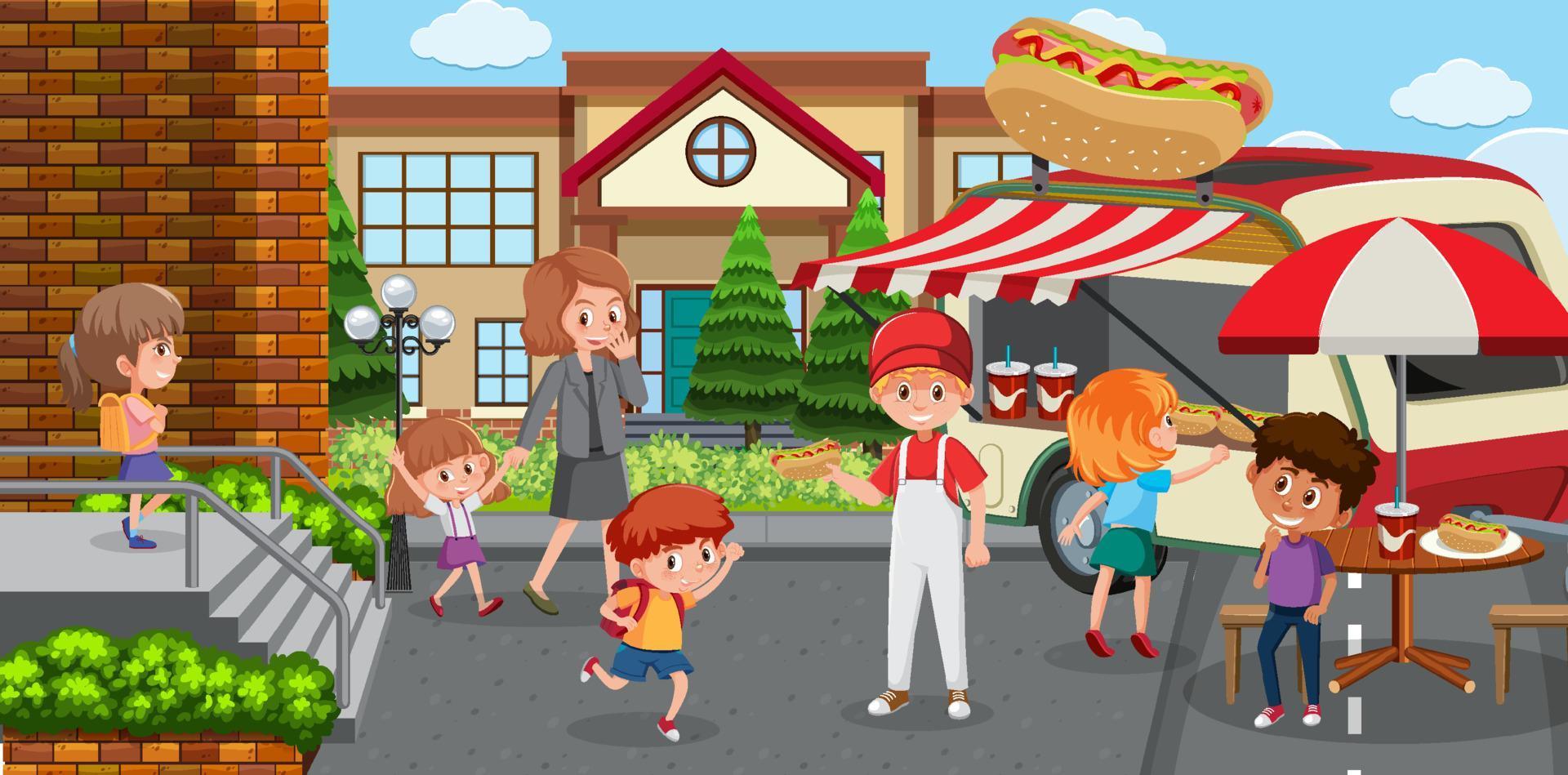 Flea market scene in cartoon style vector