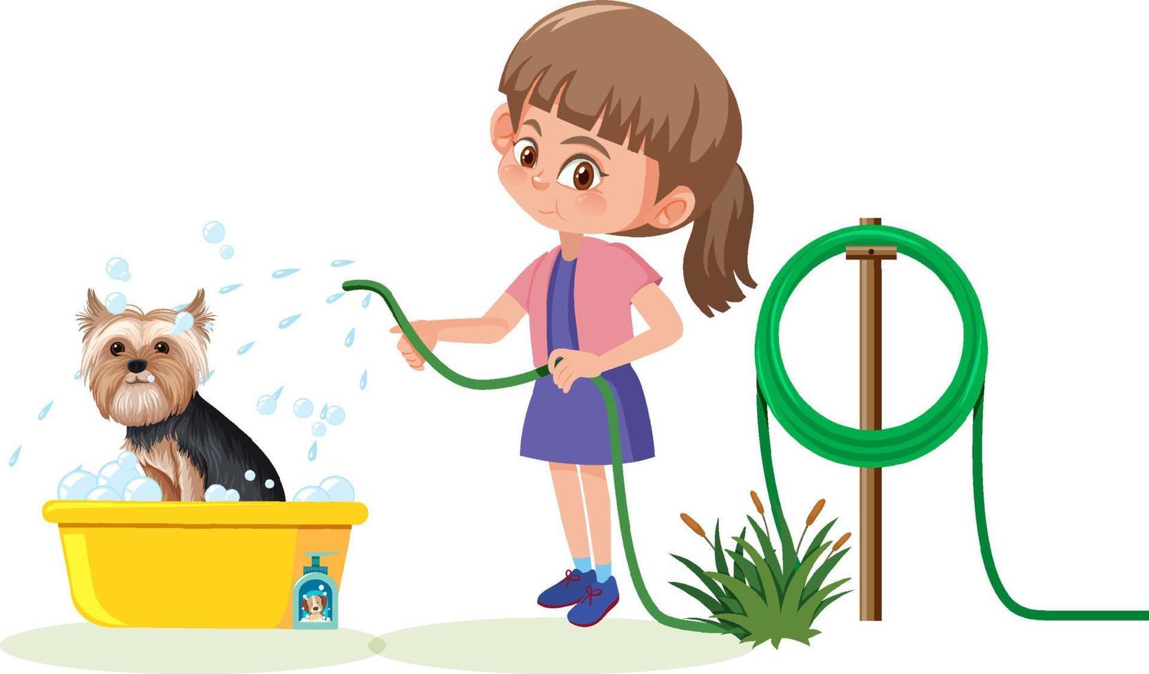 Cartoon girl washing her dog vector