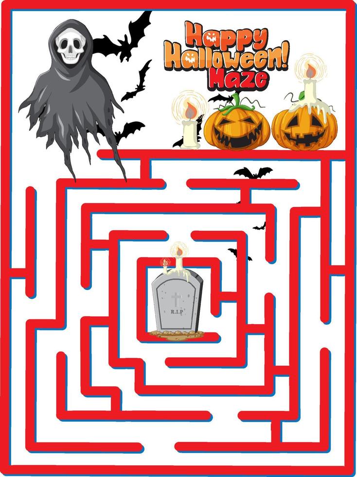 Maze game finds the ghost's way to gravestone vector
