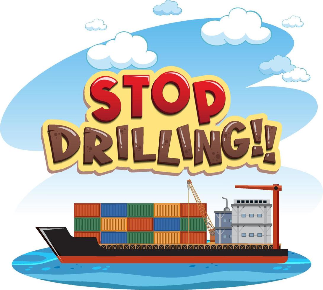 Stop drilling cartoon word logo design vector