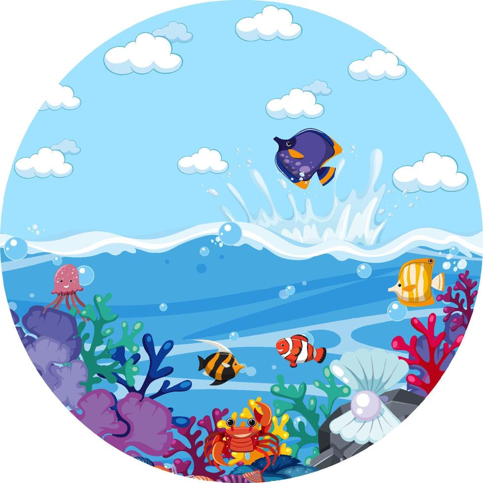 A water splash scene with fish on white background vector