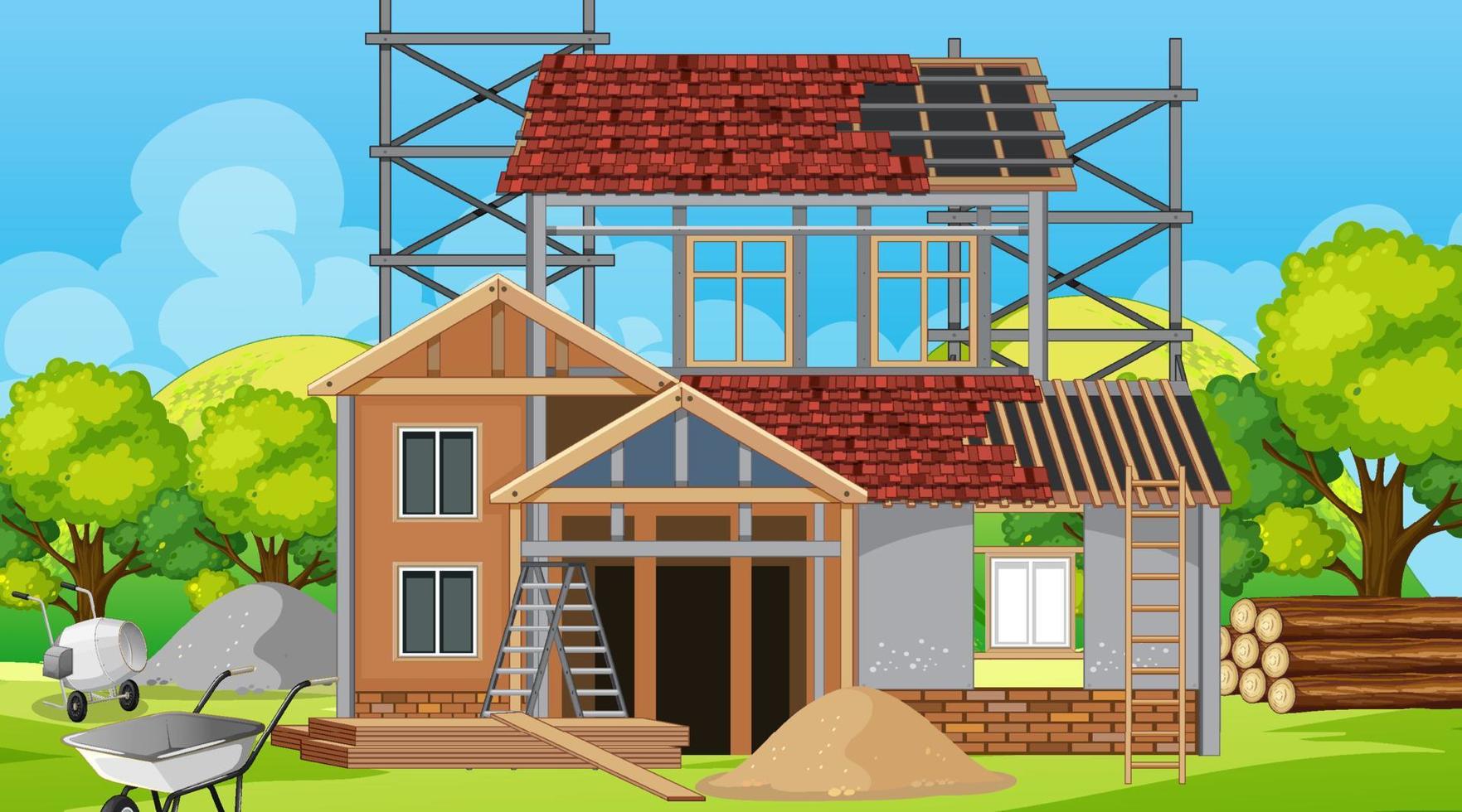 House construction site scene vector