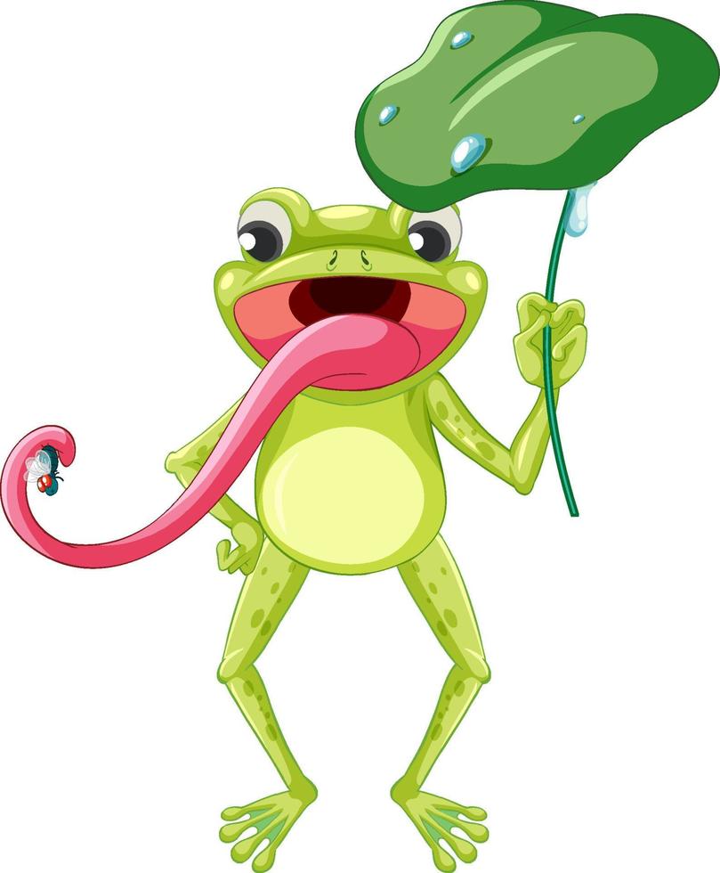 Cartoon frog holding lotus leaf vector