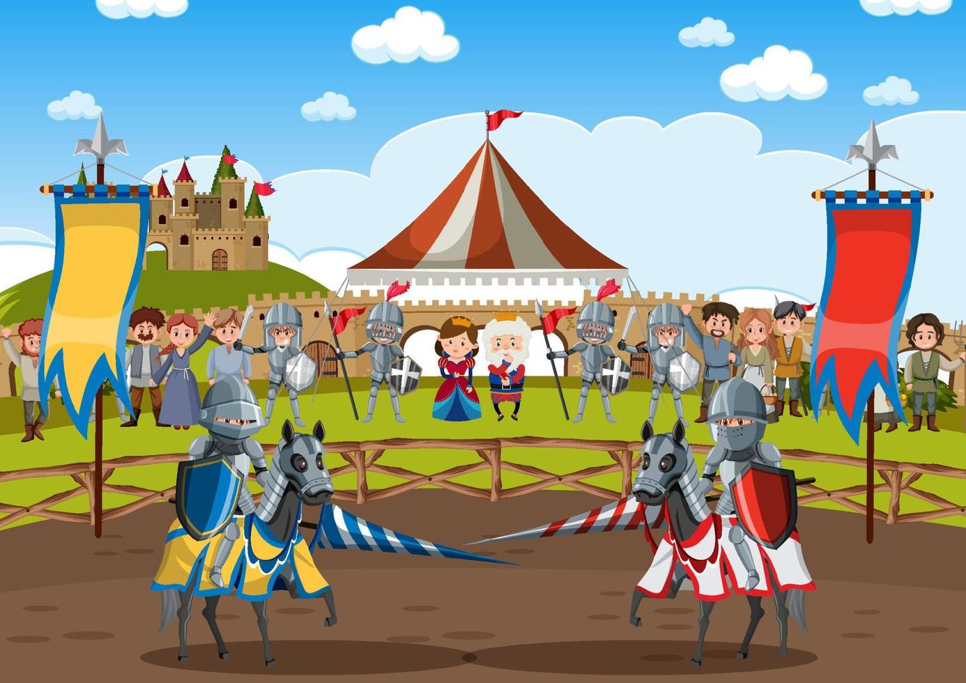 Medieval knight jousting tournament scene vector