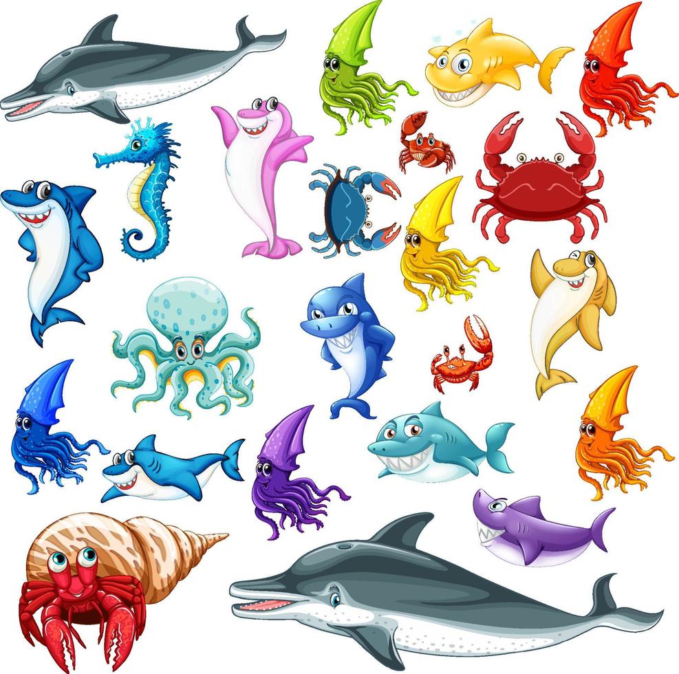 Different types of sea animals vector
