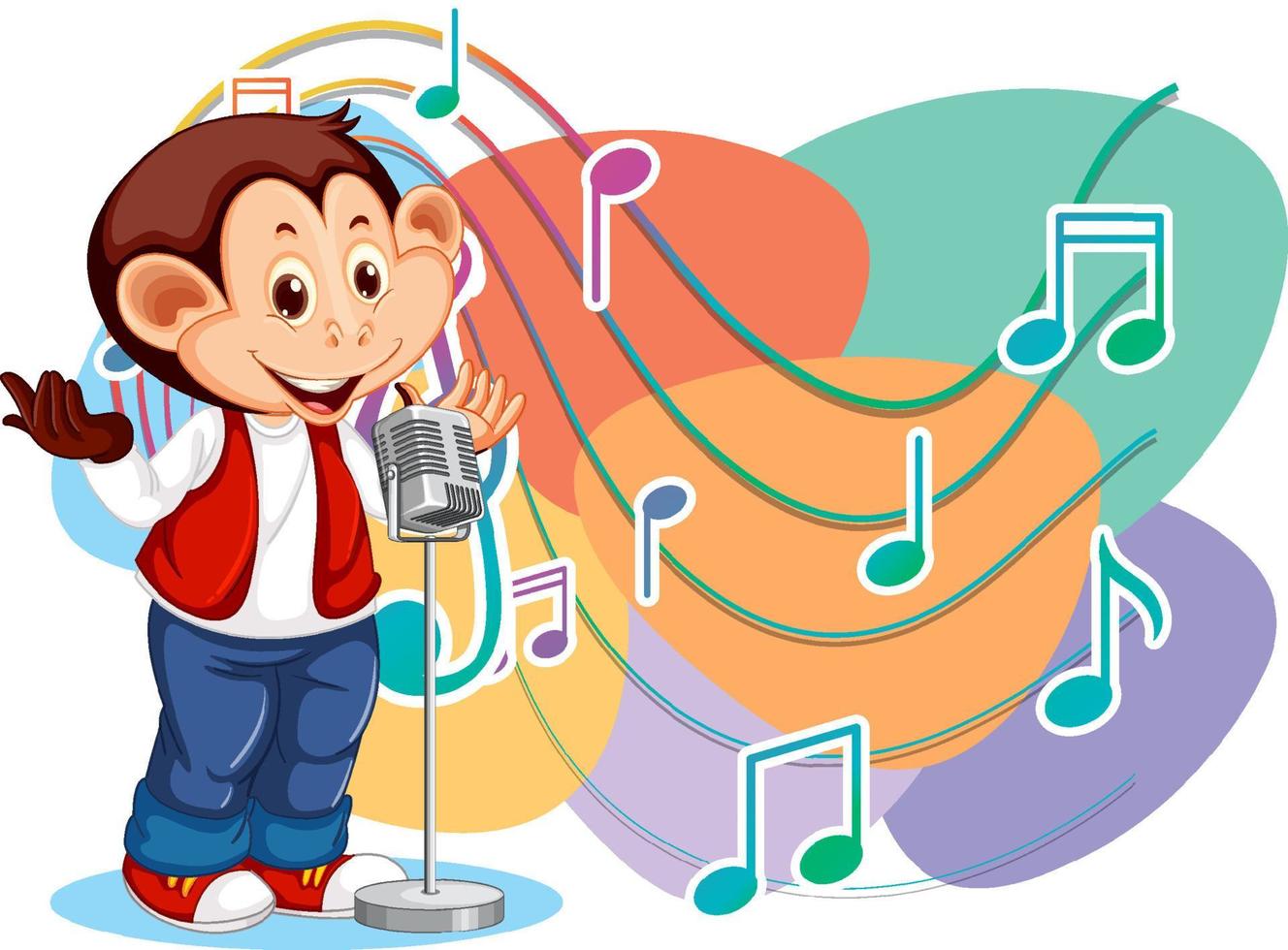 Singer monkey cartoon with music melody symbols vector