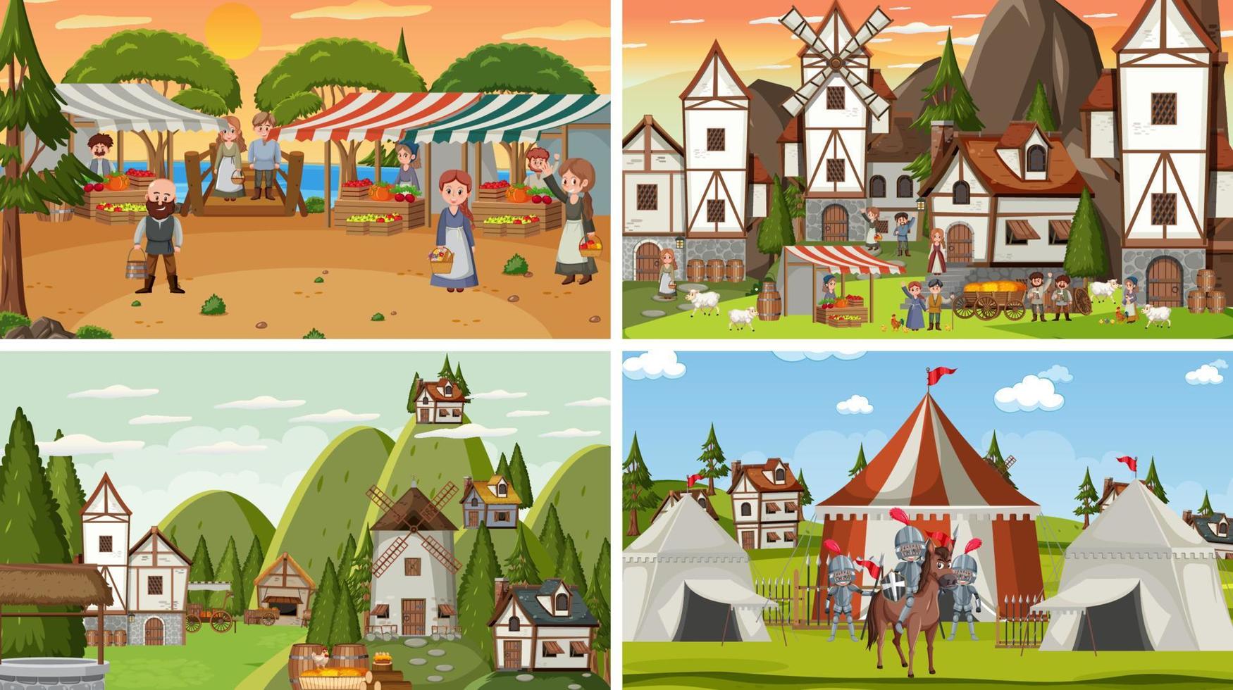 Set of different scene medieval vector