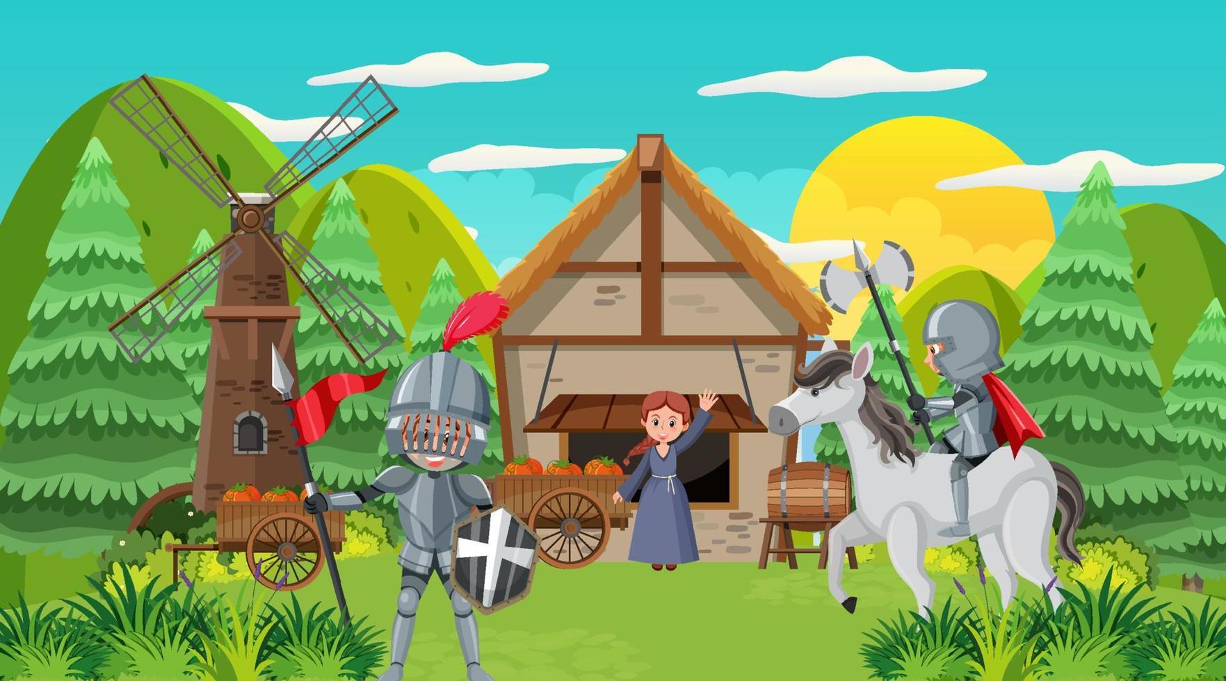 escena del campamento militar medieval vector