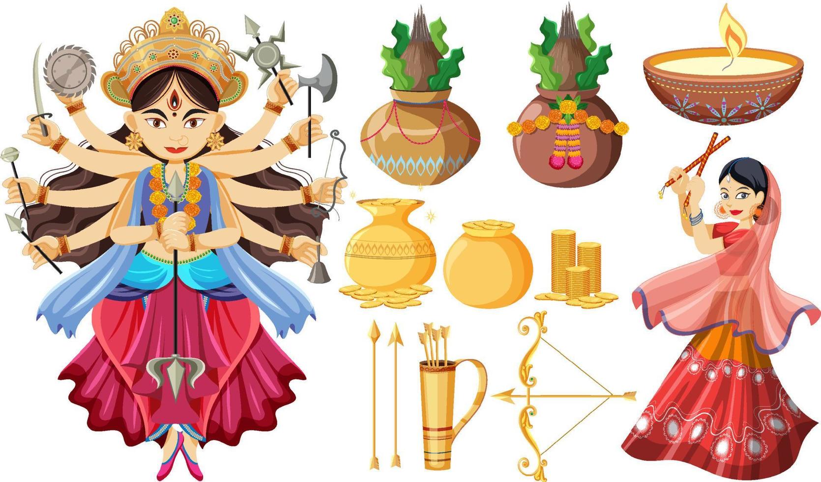 Indian goddess and offering elements vector