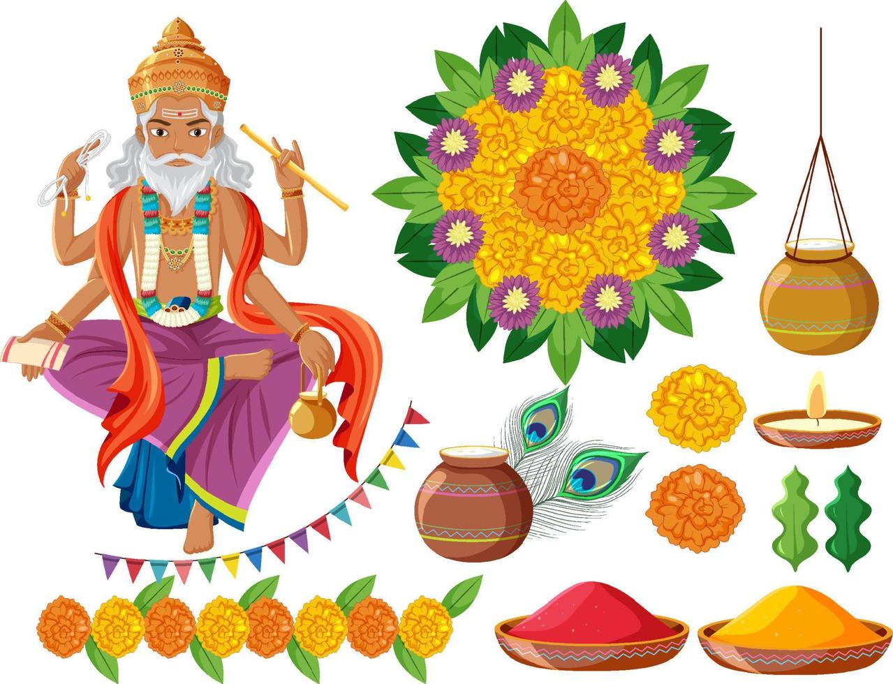 Indian set with god and other elements vector