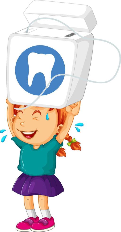 A little girl holding floss on white background vector