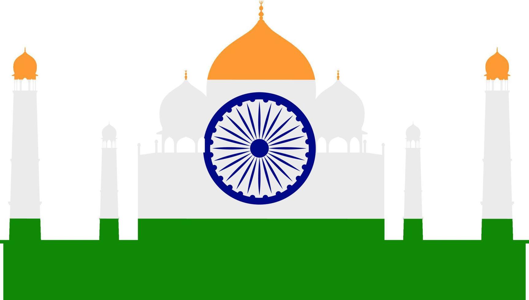 Flag design of country India with Taj Mahal background vector
