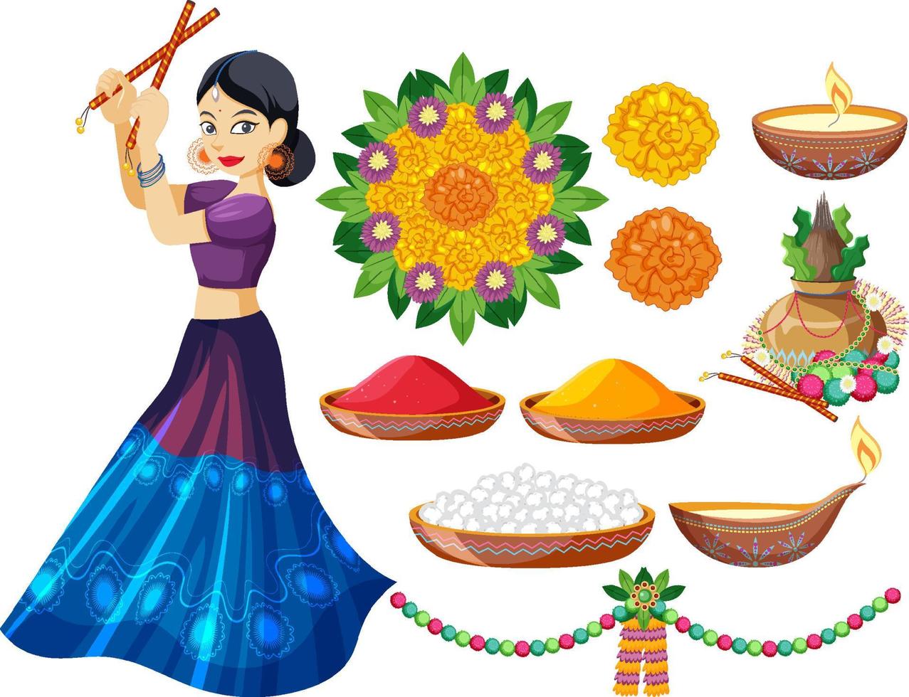 Indian festival elements with god and offerings vector