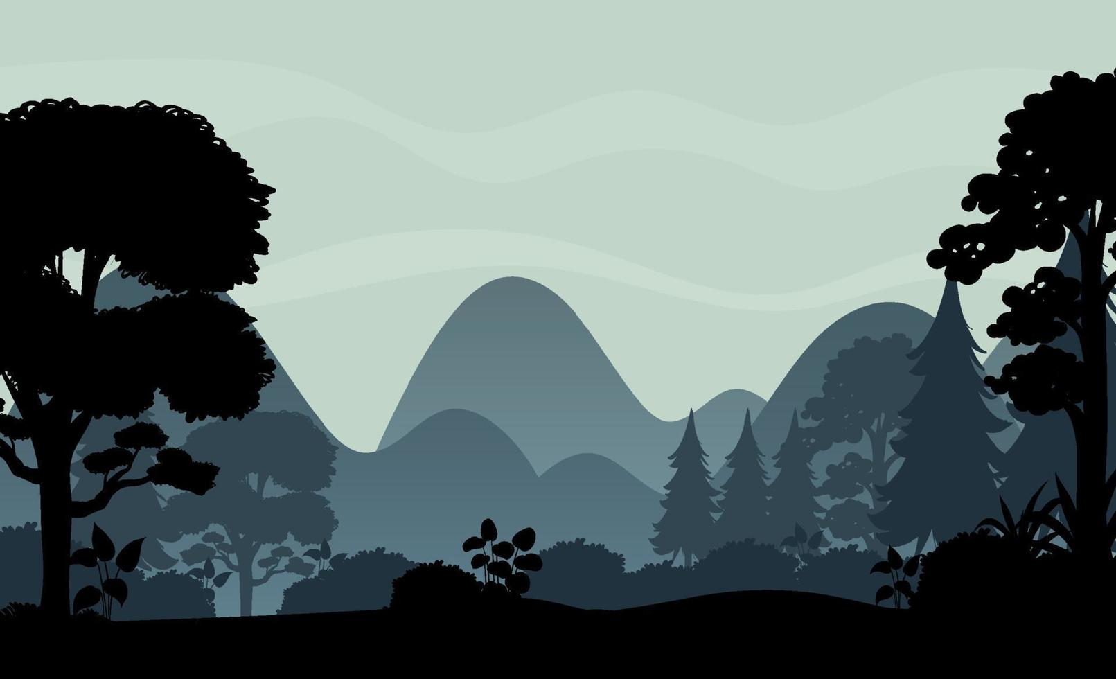 silueta, sombra, de, bosque, escena vector