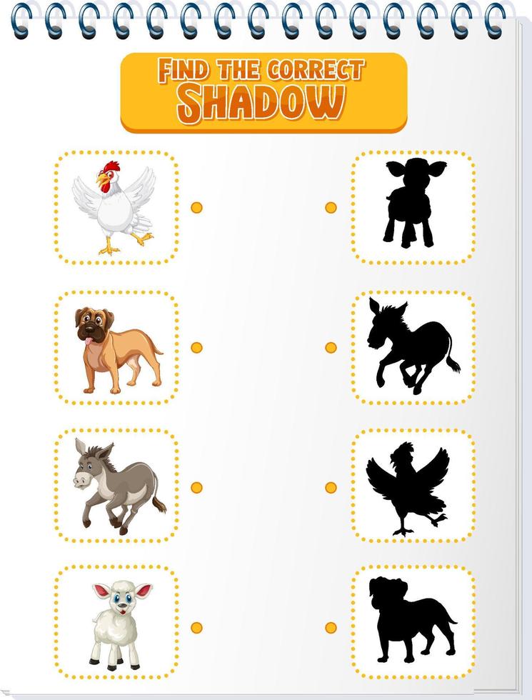 encuentra la sombra correcta con el tema de los animales de granja vector