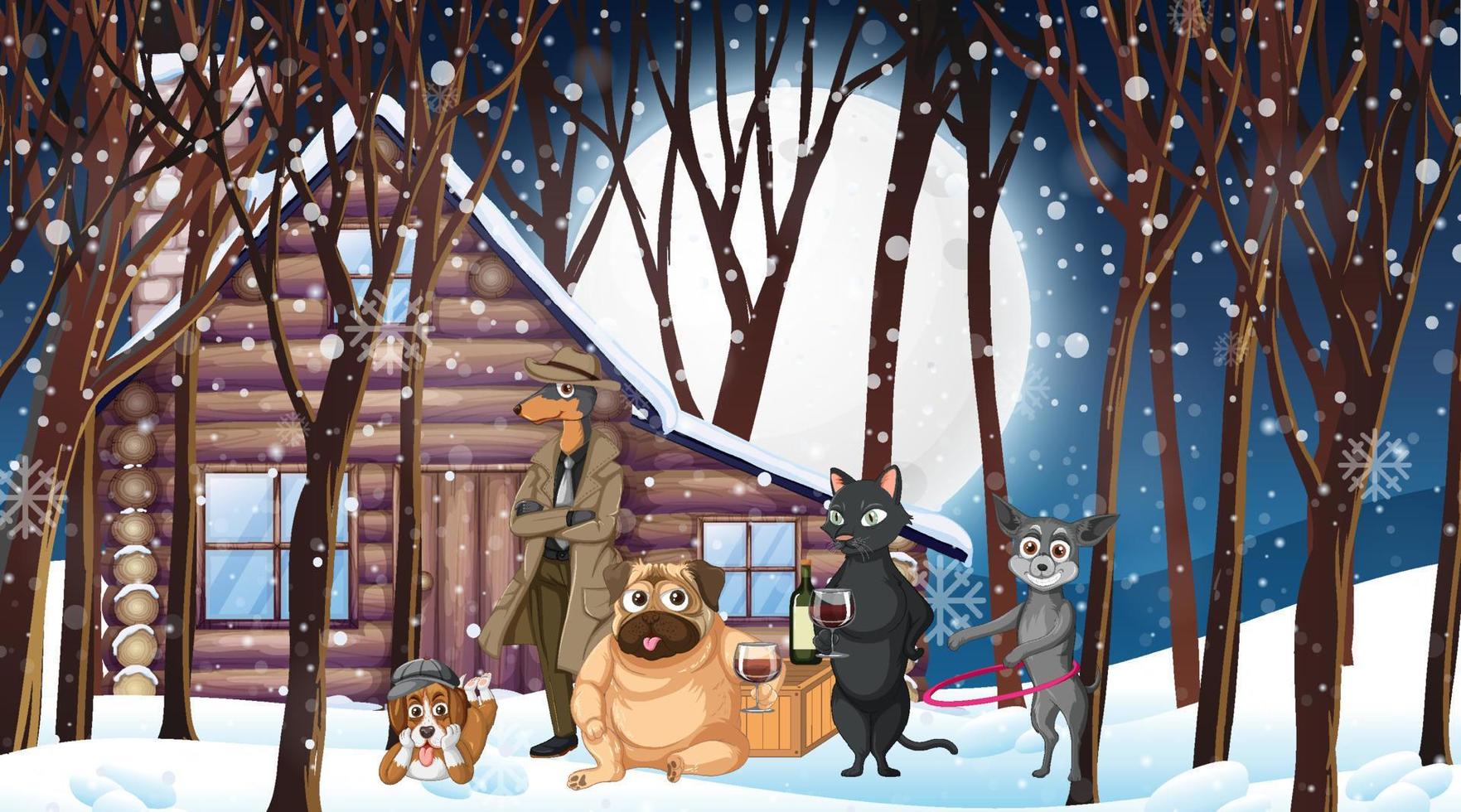 Set of different domestic animals with snow in forest 6771602 Vector ...