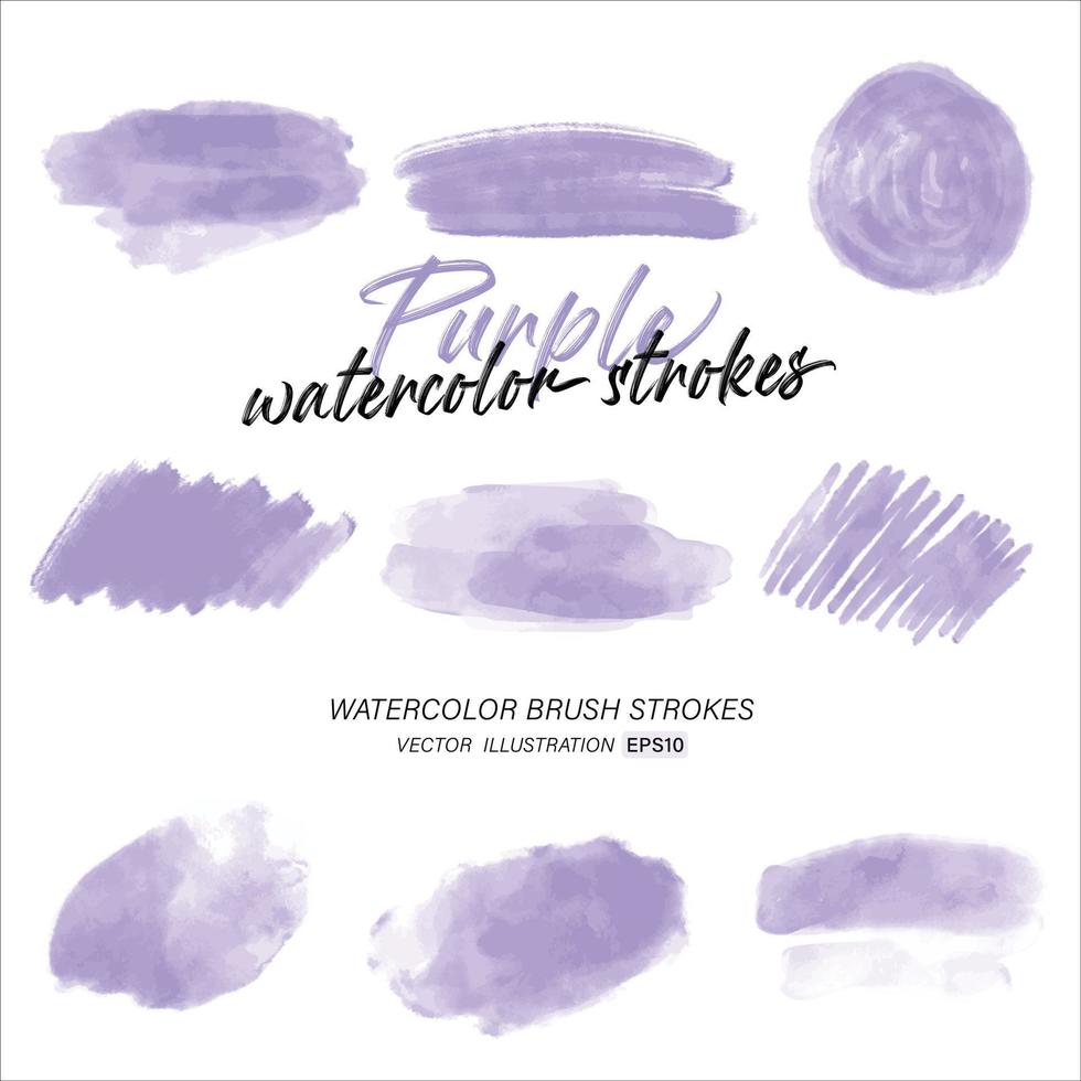 Purple watercolor splash and brush stroke clipart collection for decoration. vector