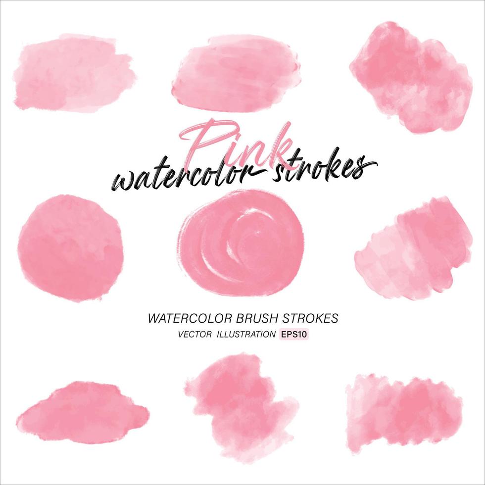 Pink watercolor splash and brush stroke clipart collection for decoration vector