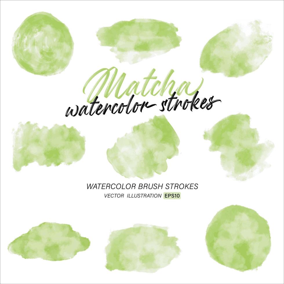 Green matcha watercolor splash and brush stroke clipart collection for decoration. vector