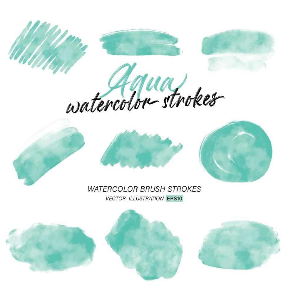 Aqua watercolor splash and brush stroke clipart collection for decoration vector