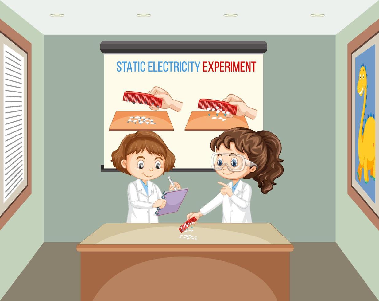 Static electricity with hair comb science experiment vector