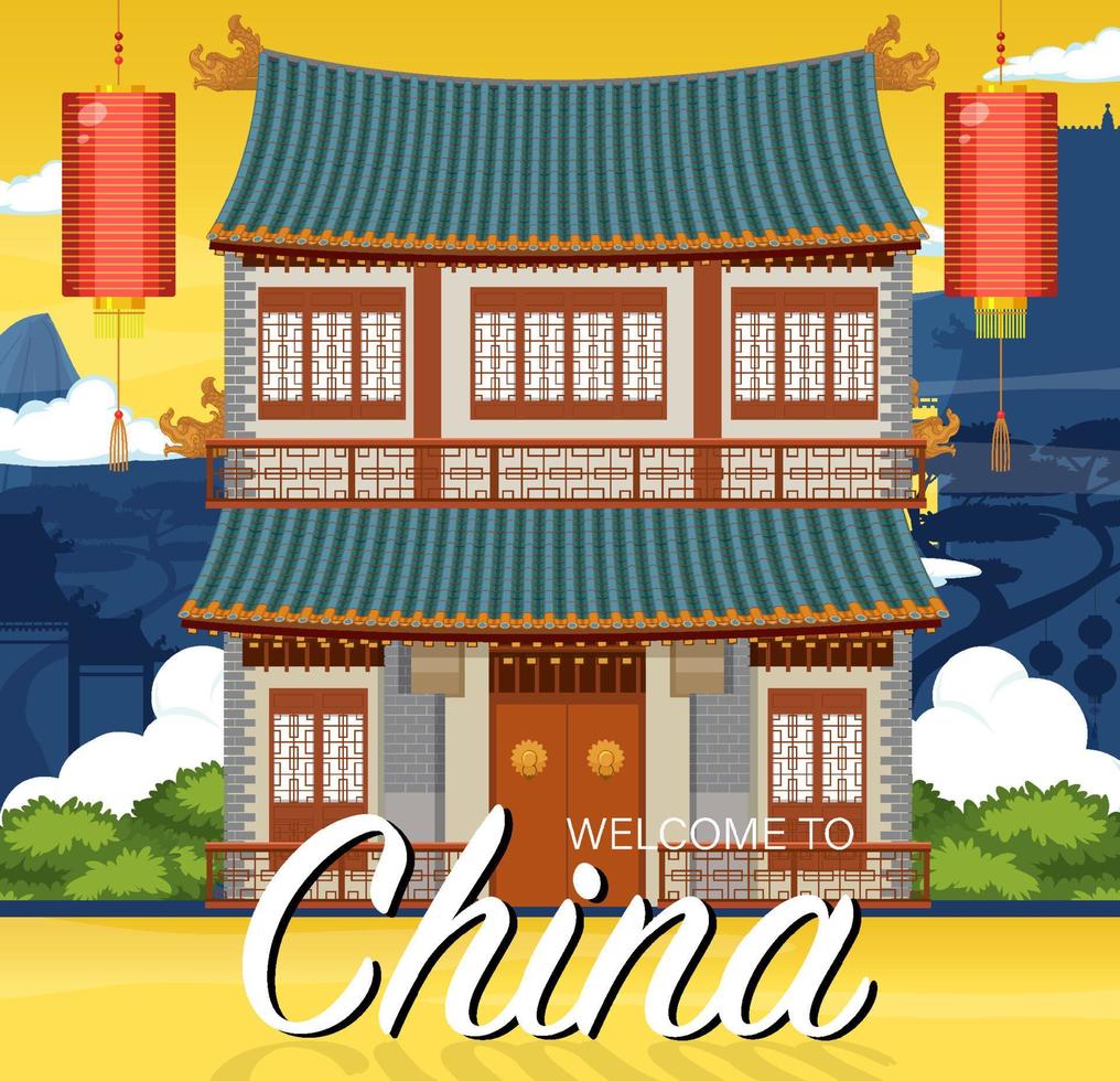 Chinese tradition house building background vector