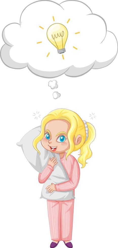 A girl in pink pajamas thinking  on white background vector