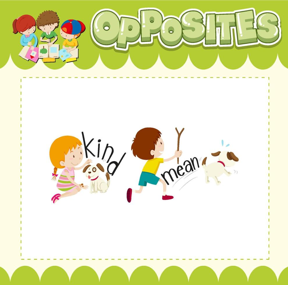 Education word card of English opposites word vector