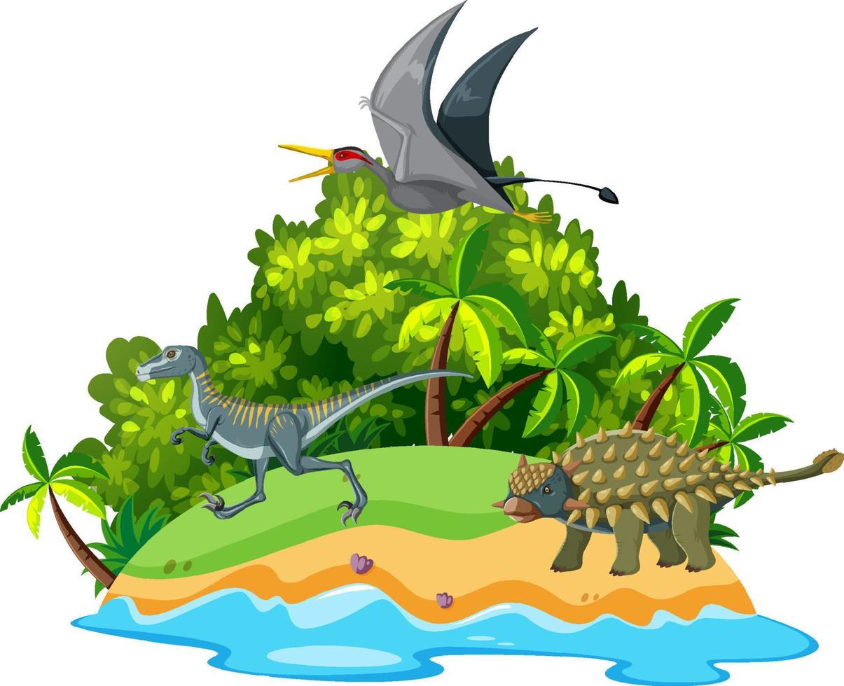 Scene with dinosaurs on island vector