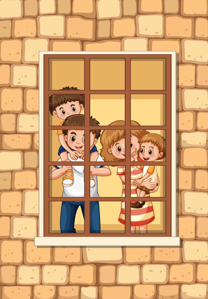 View through the window of happy family vector