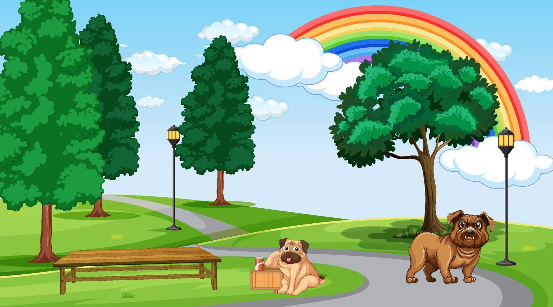 Set of different domestic animals in nature park vector