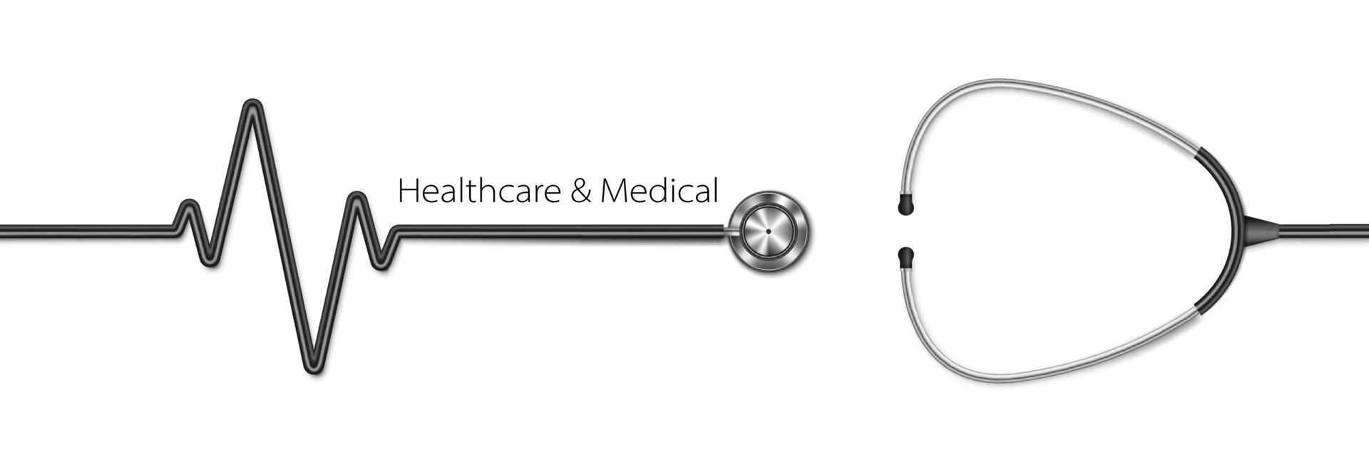 Realistic stethoscope white background, healthcare concept, vector illustration
