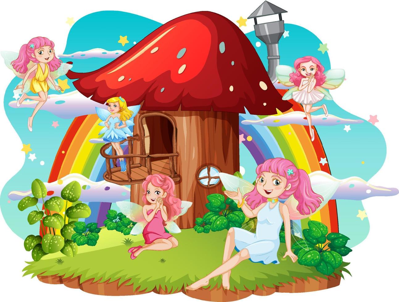 A group of lovely fairy on the island vector