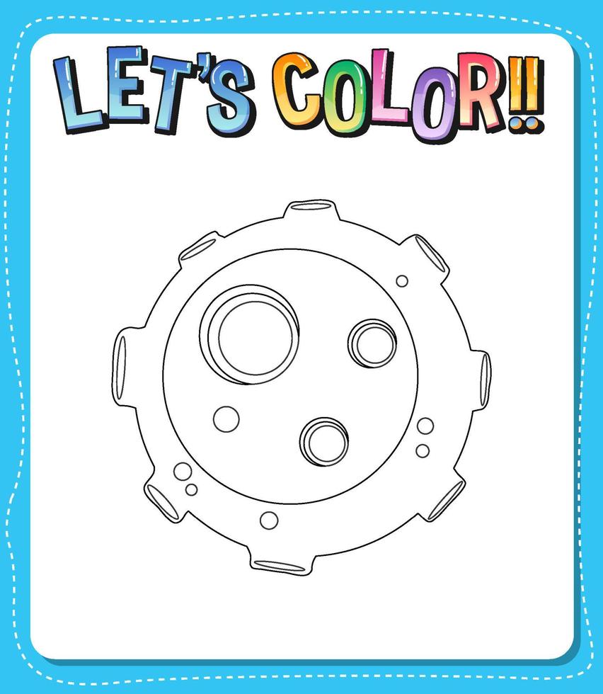 Worksheets template with lets color text and meteorite outline vector