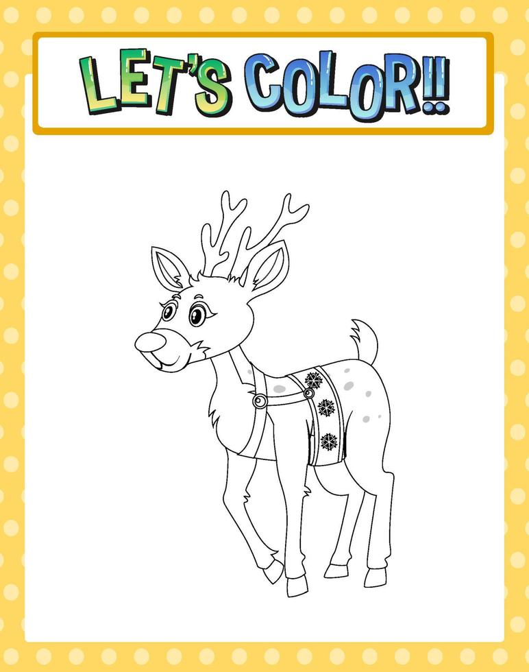 Worksheets template with lets color text and raindeer outline vector