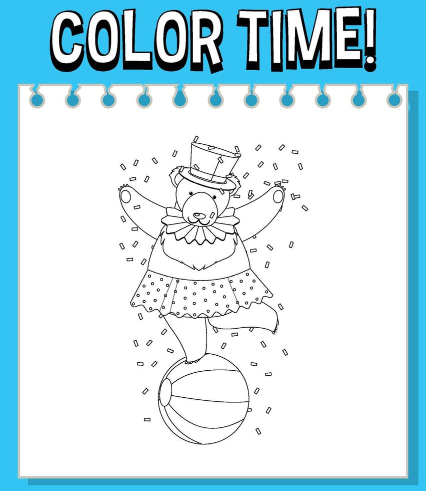 Worksheets template with color time text smart bear outline vector