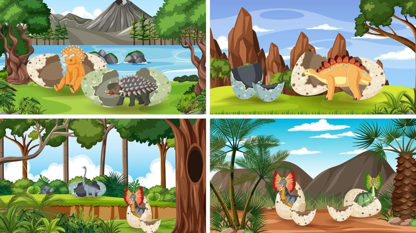 Scene with dinosaurs in the forest vector