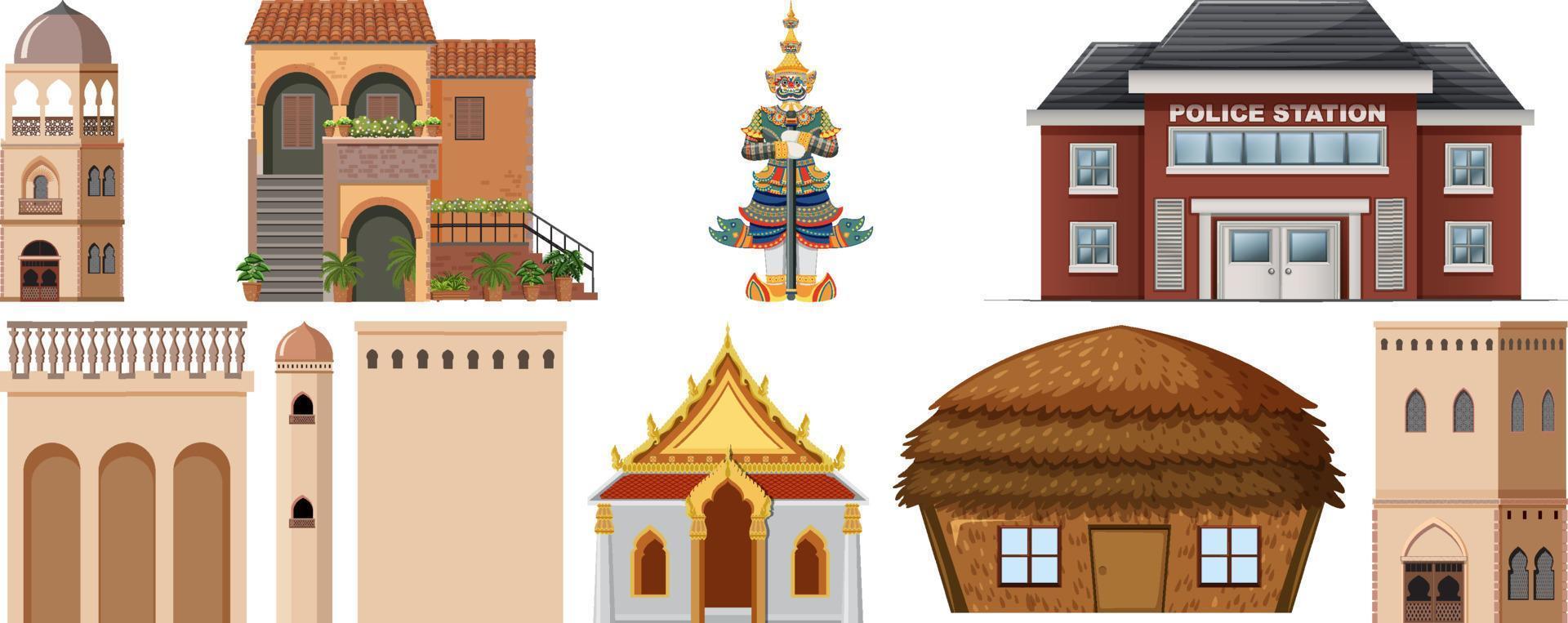Different designs of buildings around the world vector
