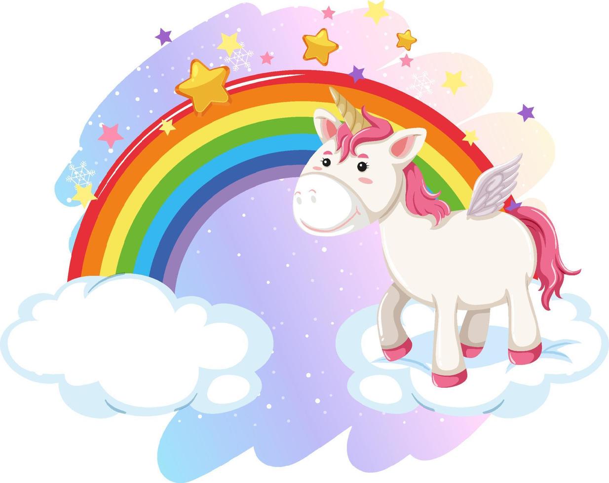 pegaso rosa parado en una nube con arco iris vector