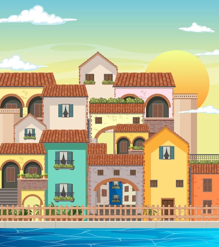 casa de estilo de ciudad de italia y paisaje de construcción vector