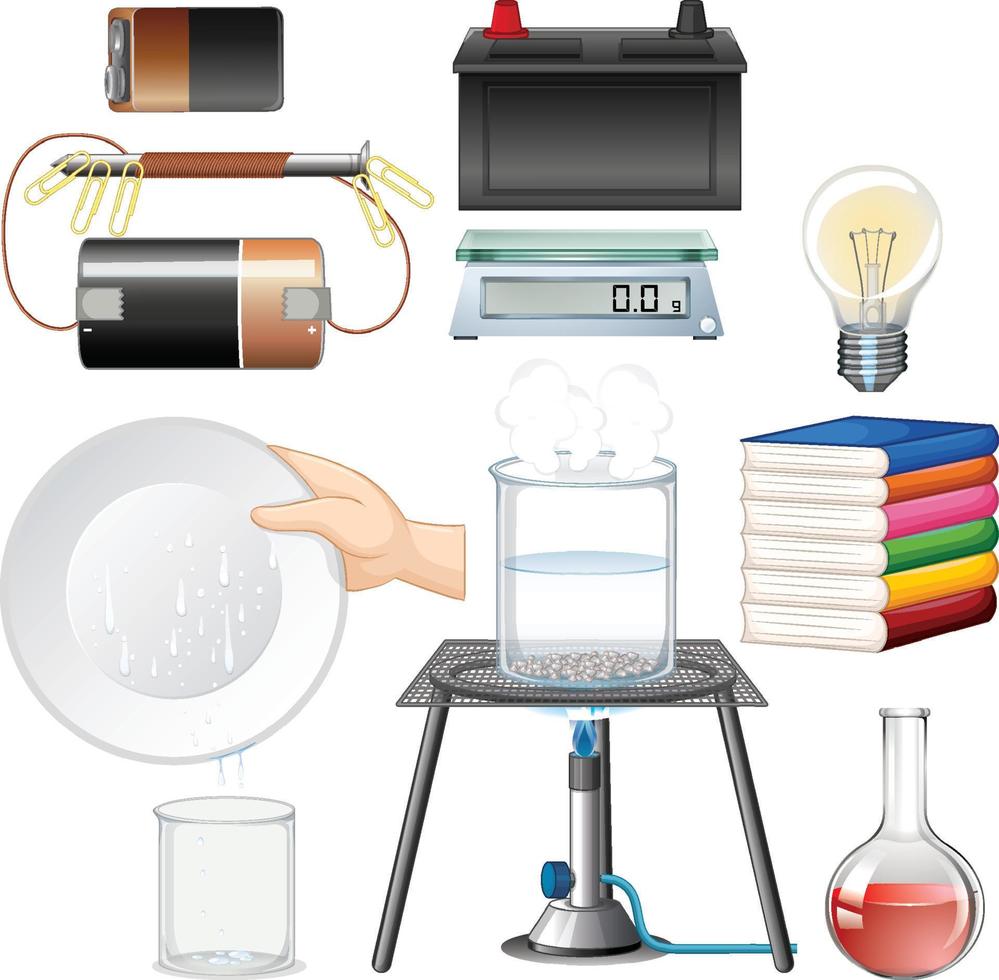 Many science equipments on white background vector