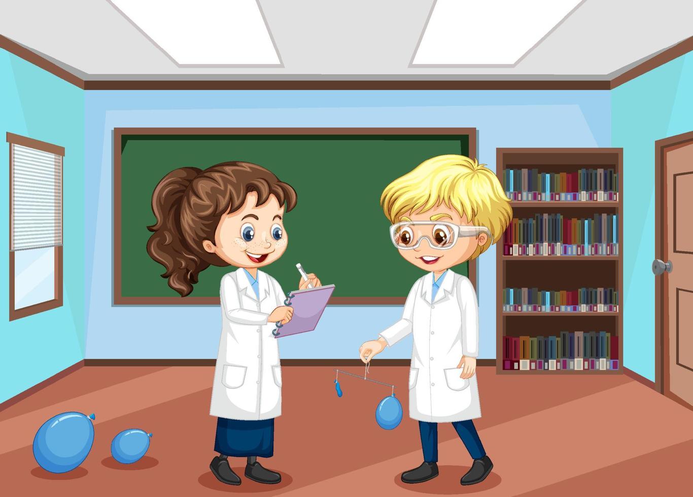 Scientist kids doing science experiment vector